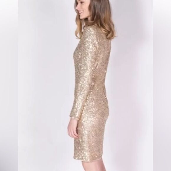 Maje Regie Mini Gold Dress Sequin Long Sleeve Size M - Picture 4 of 11
